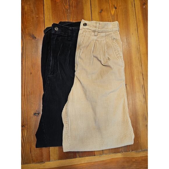 2 Womens Eddie Bauer Pleated Corduroy High Waisted Pants Black And Beige Size 10 - Picture 1 of 12
